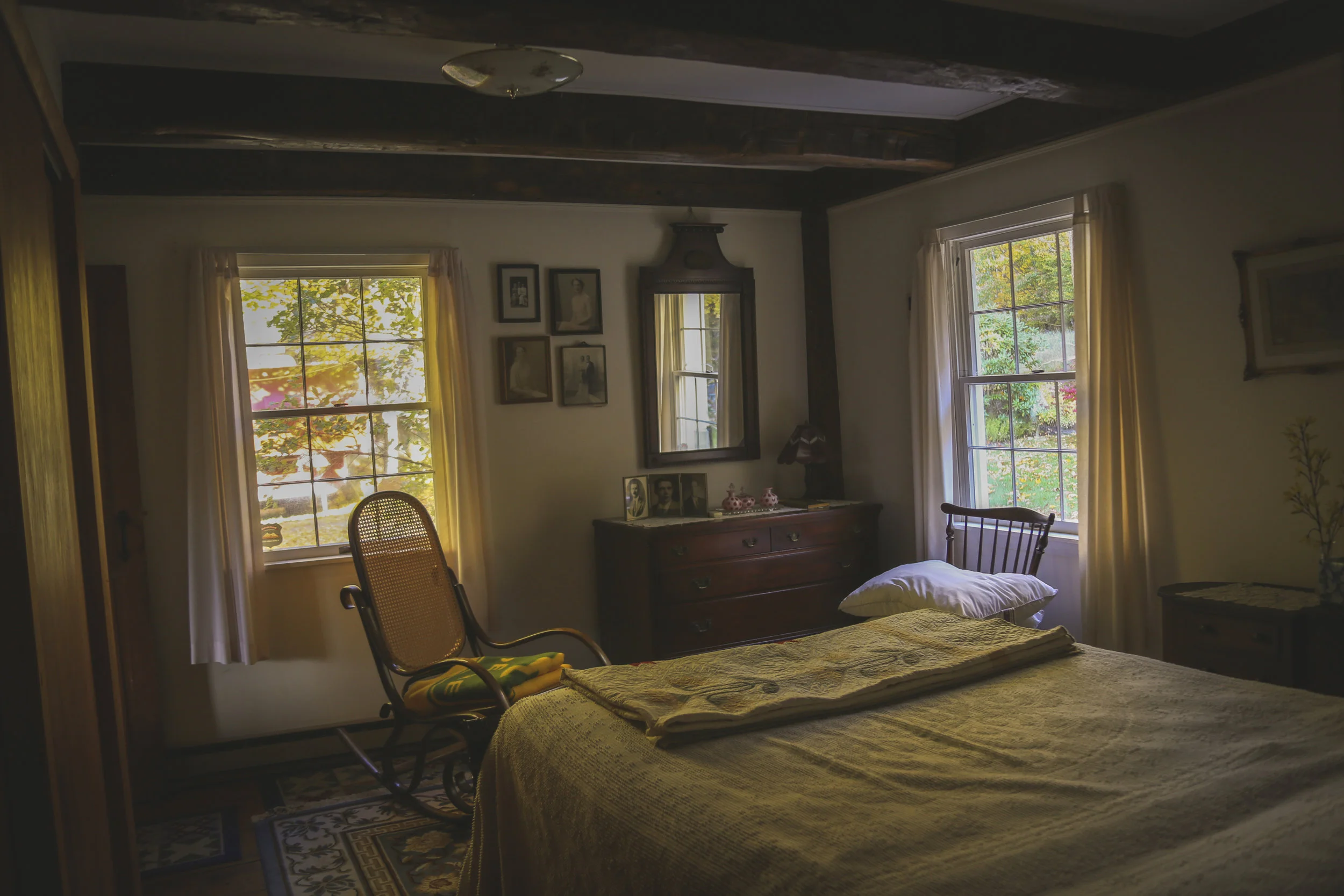 One of the rooms that gave me the "spooks" throughout my life. My great grandparents bedroom. The walls hold framed faces of past family members. 