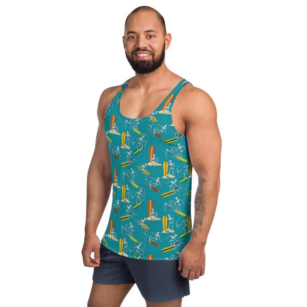 One of our most popular prints for #aloha shirts is now on a tank top!
https://www.thecalvarium.com/lanaki/surfing-skeletons-tank-top
#surfing #skeleton #tiki #instagay