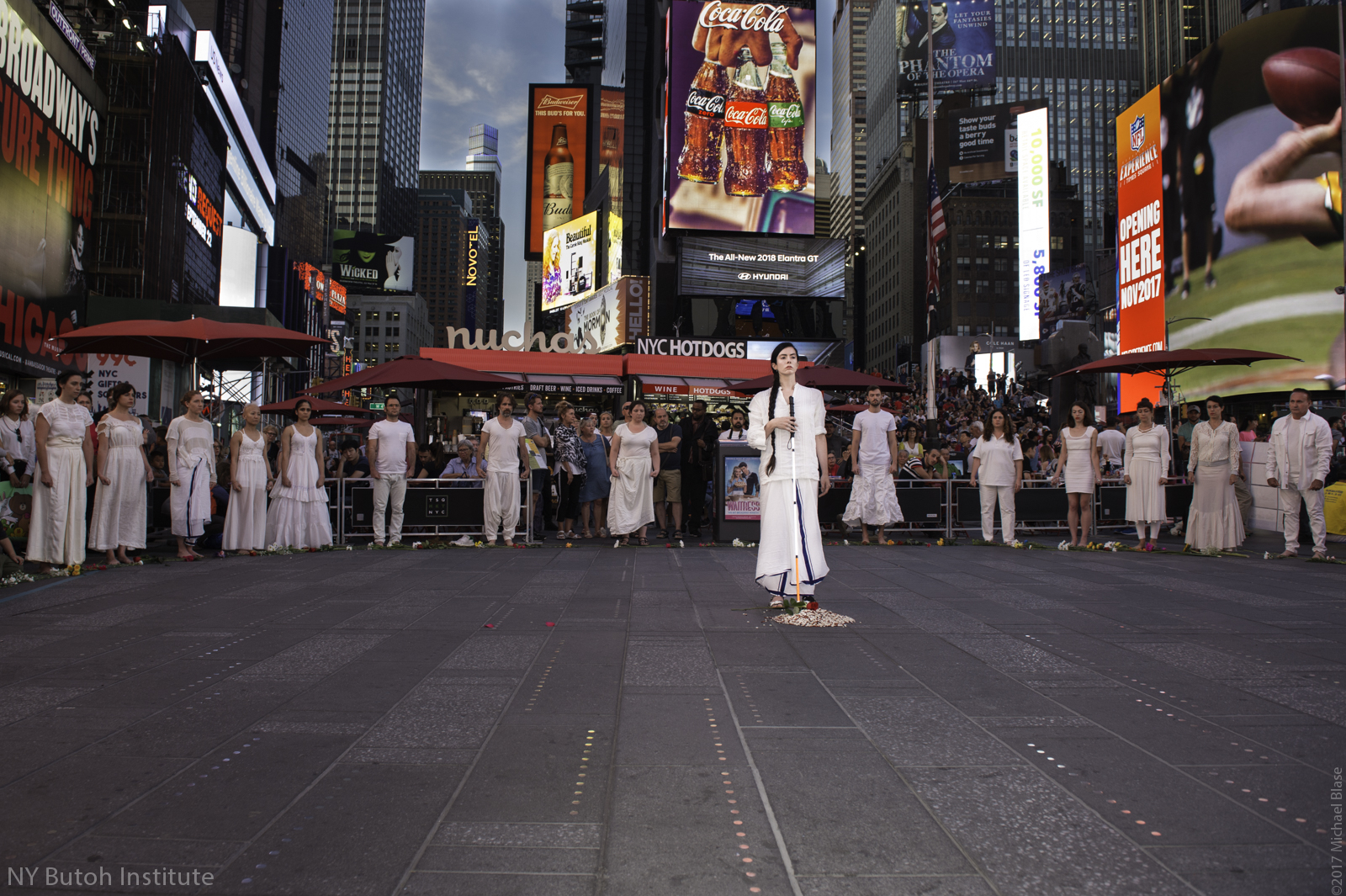 9/11 Commemoration- September 11, 2017. Butoh performance in Times Square with Vangeline Theater and students.