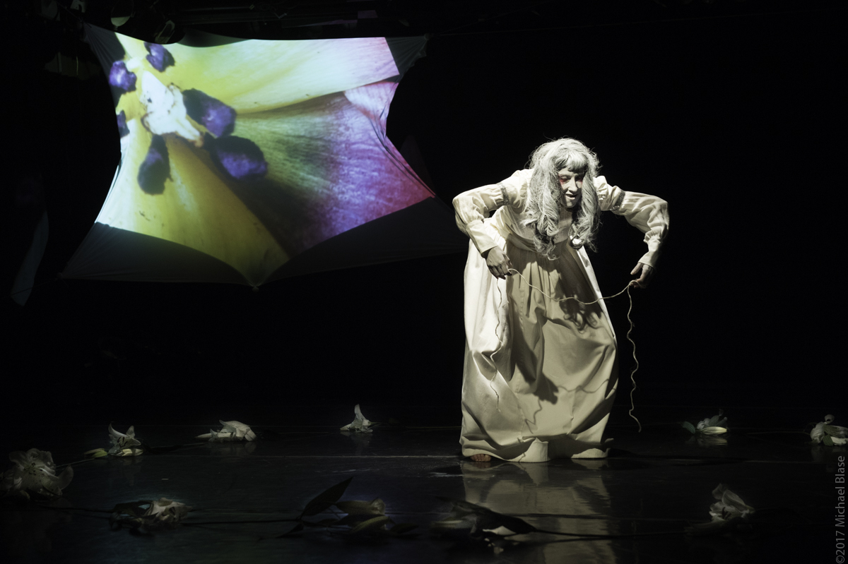 Flower - Secret, an evening of Butoh solos with Butoh Master Tetsuro Fukuhara, Vangeline, and Sindy Butz - November 17 -19, 2017 at Triskelion Arts. Photo by Michael Blase.