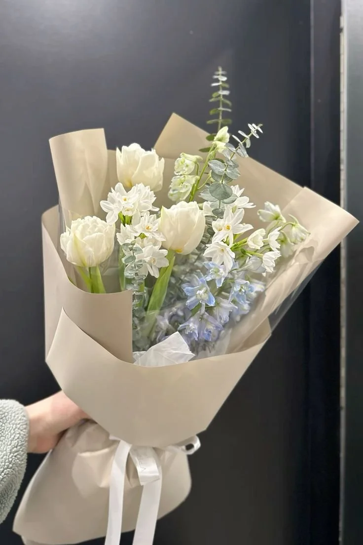Elegant Blue and White Tulip Bouquet