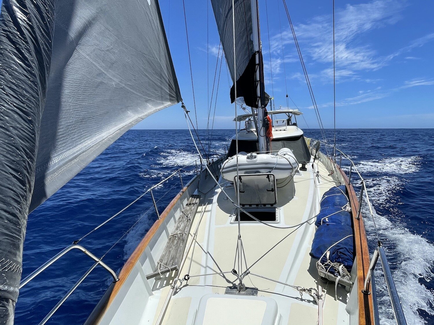 3.5m RIB and 20hp outboard on foredeck