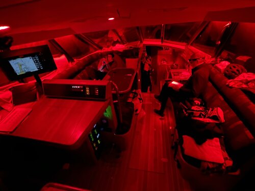 Red lighting throughout for night watch vision