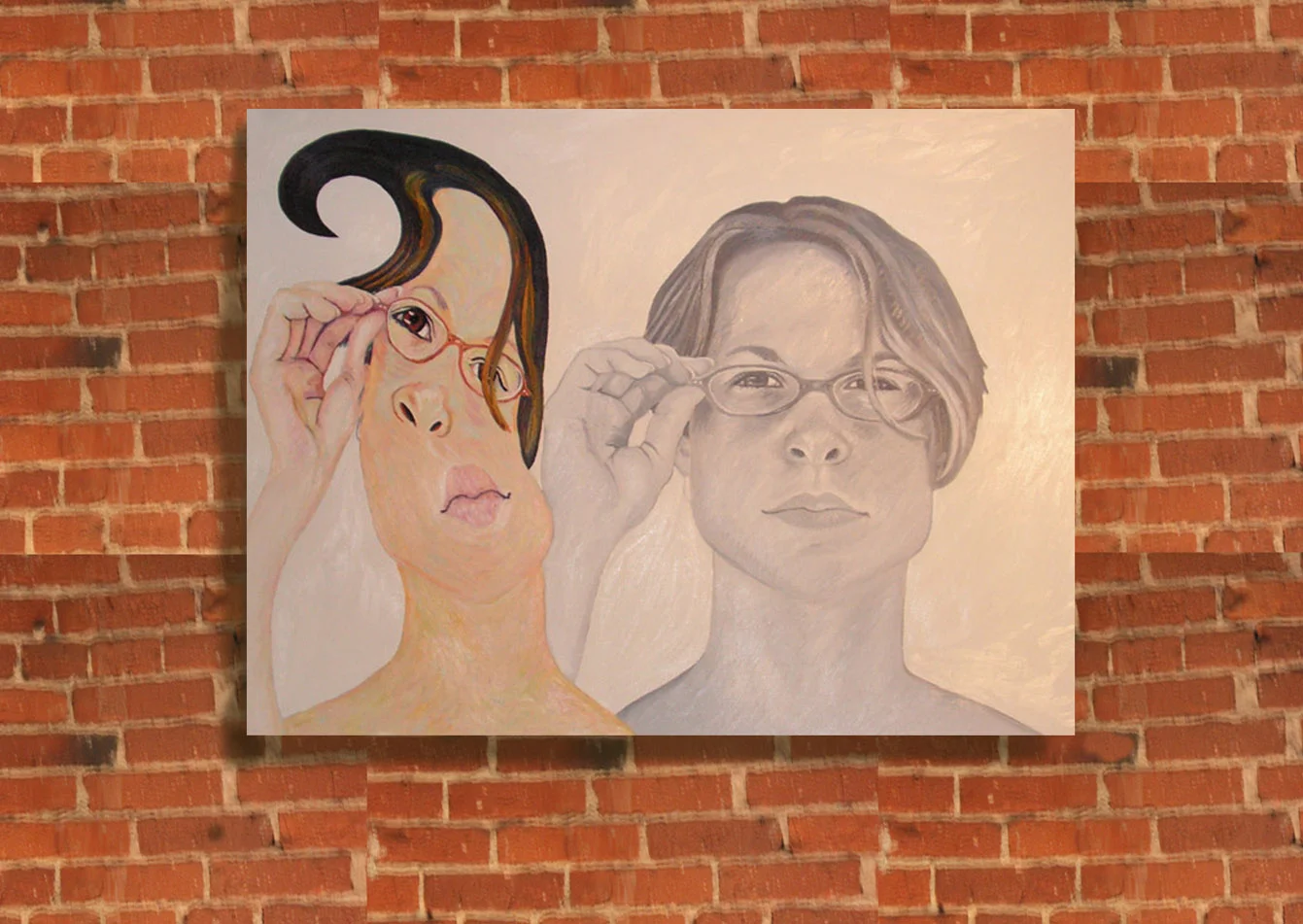 "Glasses Adjust" oil on linen 24" x36"
