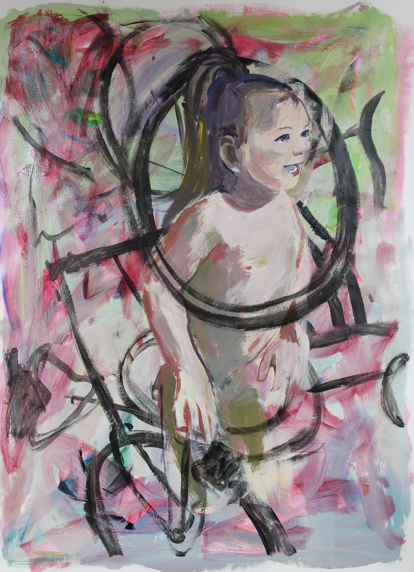 "untitled" (baby and bicycles) 40" x 54" acrylic on paper 2017