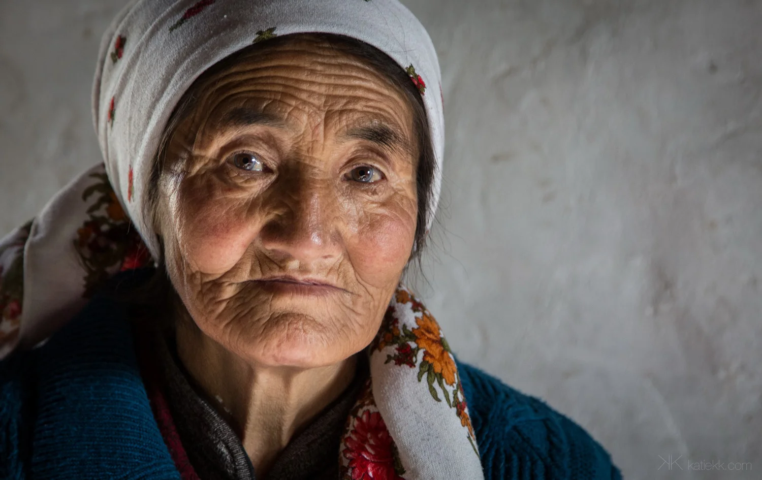 Ulgii, Mongolia, October 2015. Portrait of a grandmother.