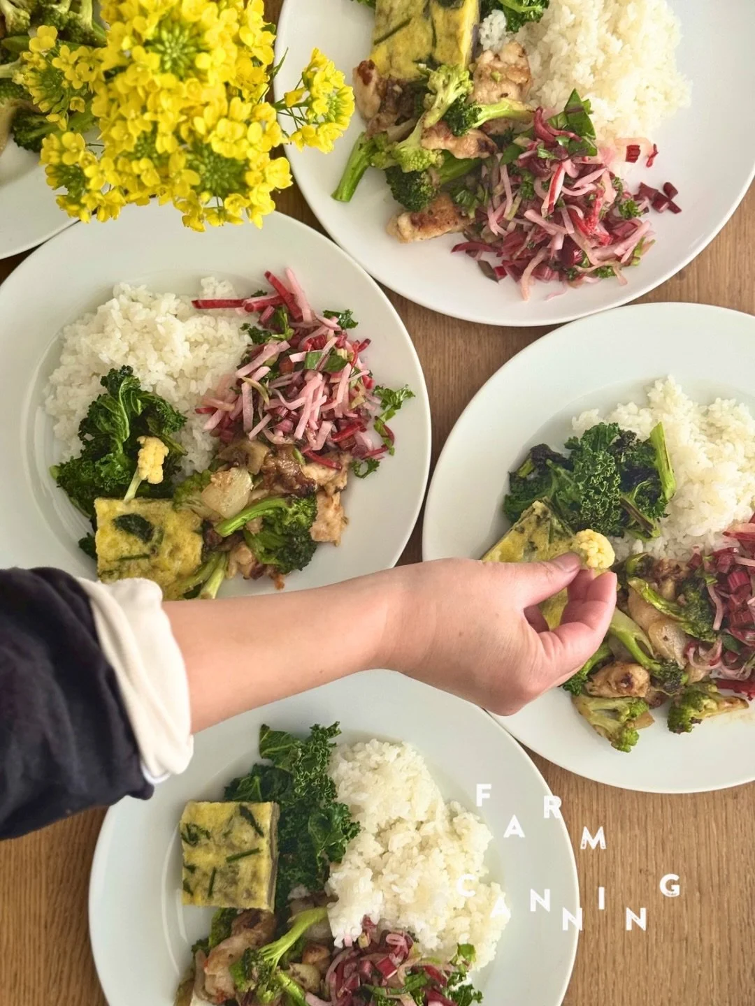 いつかのまかない

ケータリングが続く週は、
試作や仕込みでお肉料理があるので、
自然とたんぱく質多めの食卓に。

ケータリングでご用意したメニューの一部は、
まかないとして私たちのごはんにも。

無駄なく、おいしく、
最後まで食材をいただきます。

体力勝負の週を支える、
大事なエネルギー源です！