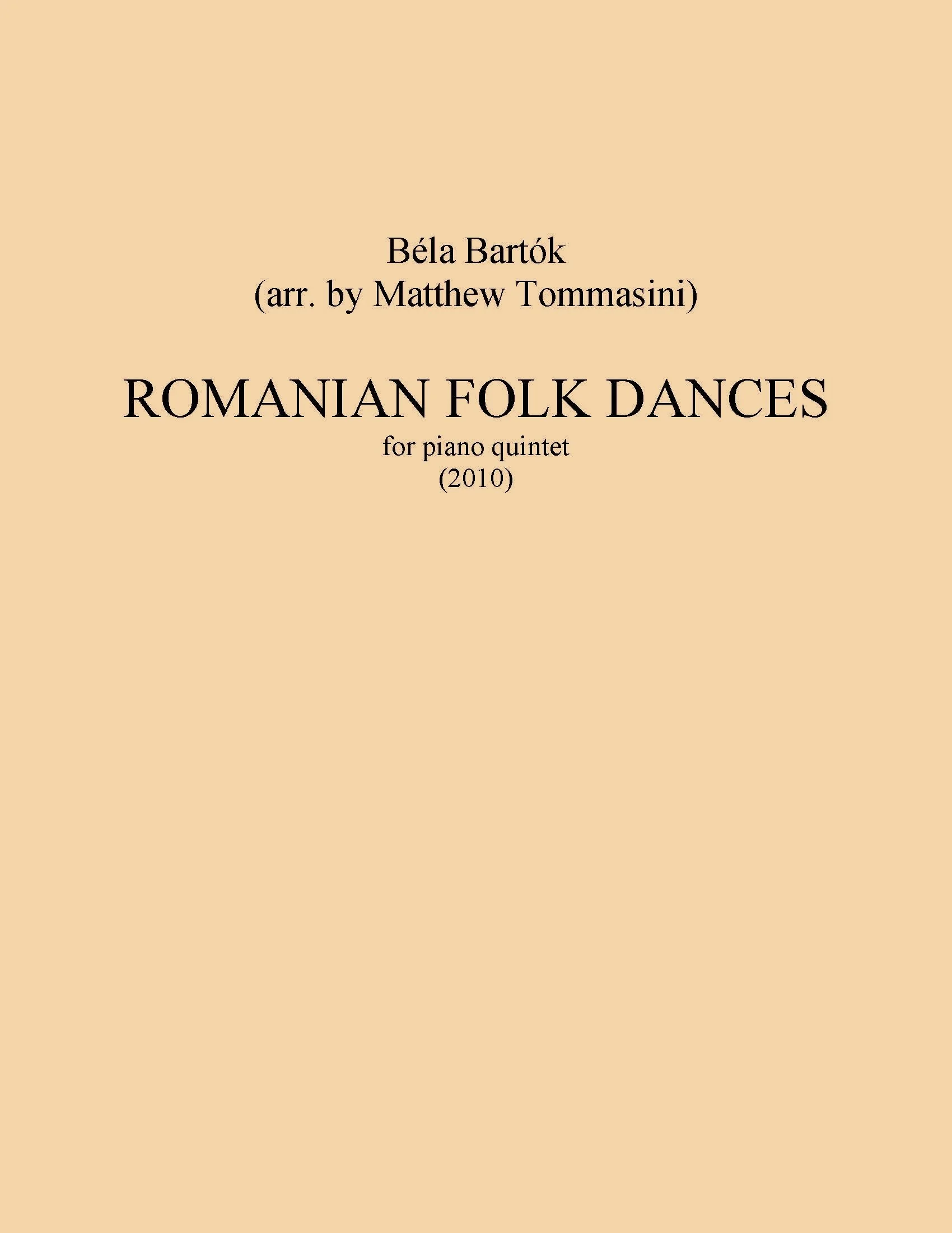 Romanian Folk Dances (for piano quintet) (complete parts and full score)