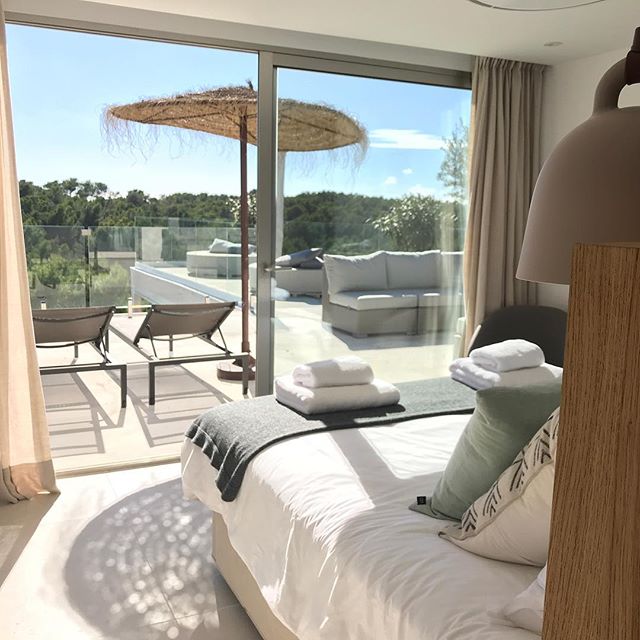 A view from one of the bedrooms at our recent project in Ibiza #bedroomwithaview #bedroomdecor #summerhouse