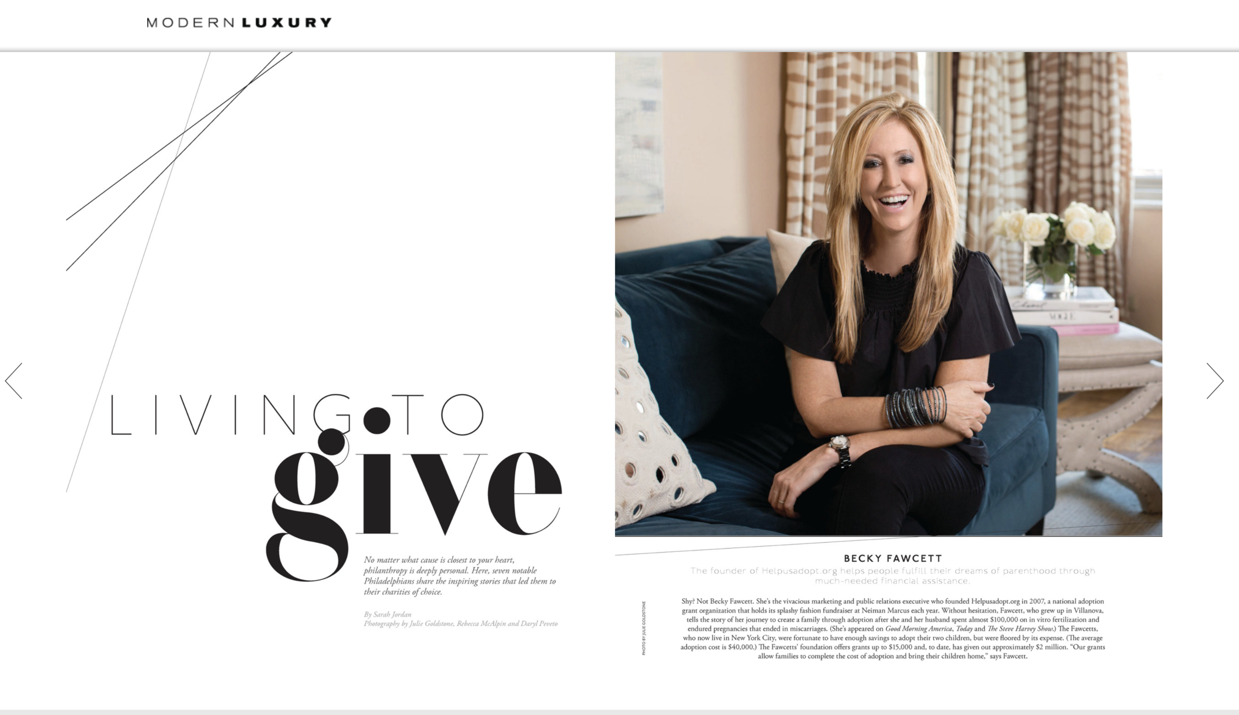 Modern Luxury Philadelphia (Philadelphia Style Magazine): Portrait of Becky Fawcett, December 2017 Issue