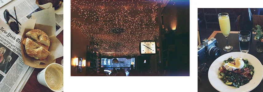 Bagels at Little Skips , pretty cielings in China Town, and a celebratory brunch at Cafe Select