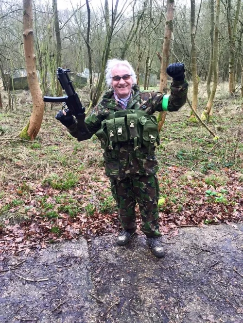 Stephen Woodcock at his second airsoft game.
