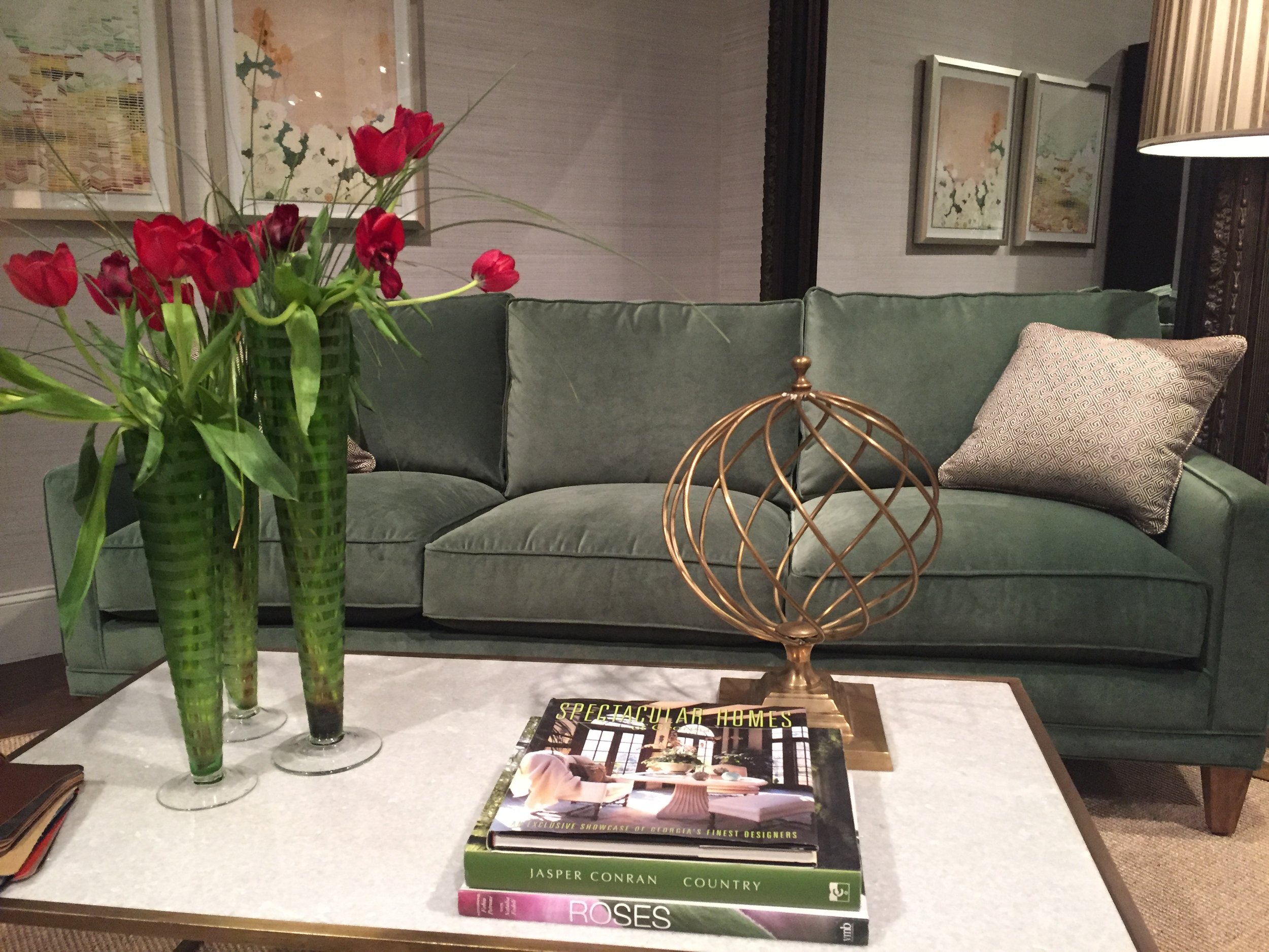 Love this sofa from Rowe! The green is delicious!