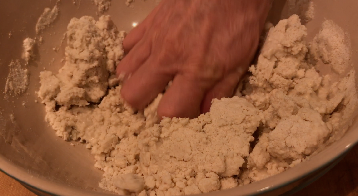 Kneading the dough.