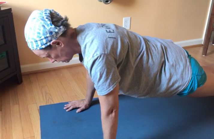 Plank form: Shoulders, elbows, and wrists in line. Please. In line.