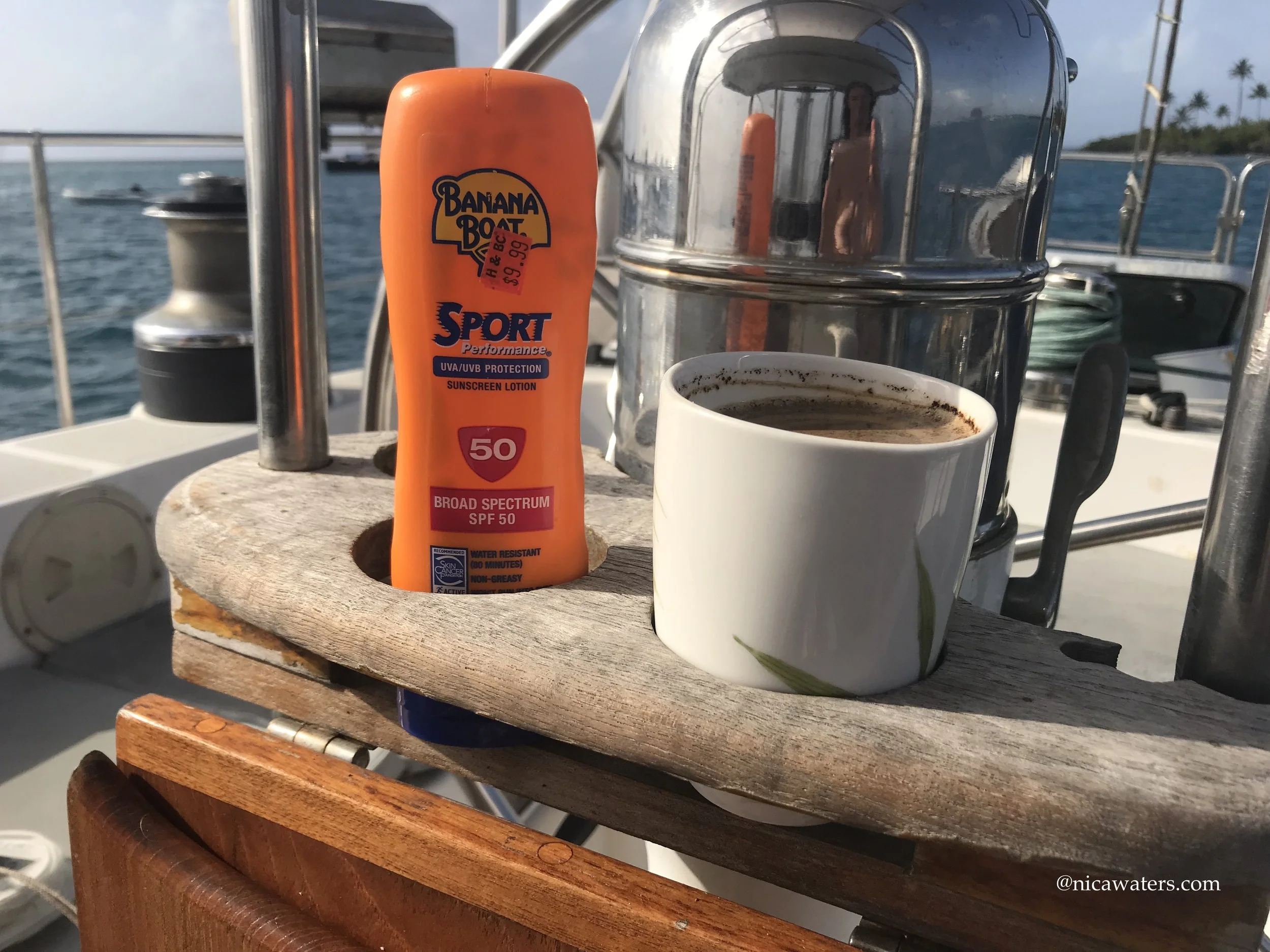 coffee and sunscreen with a view