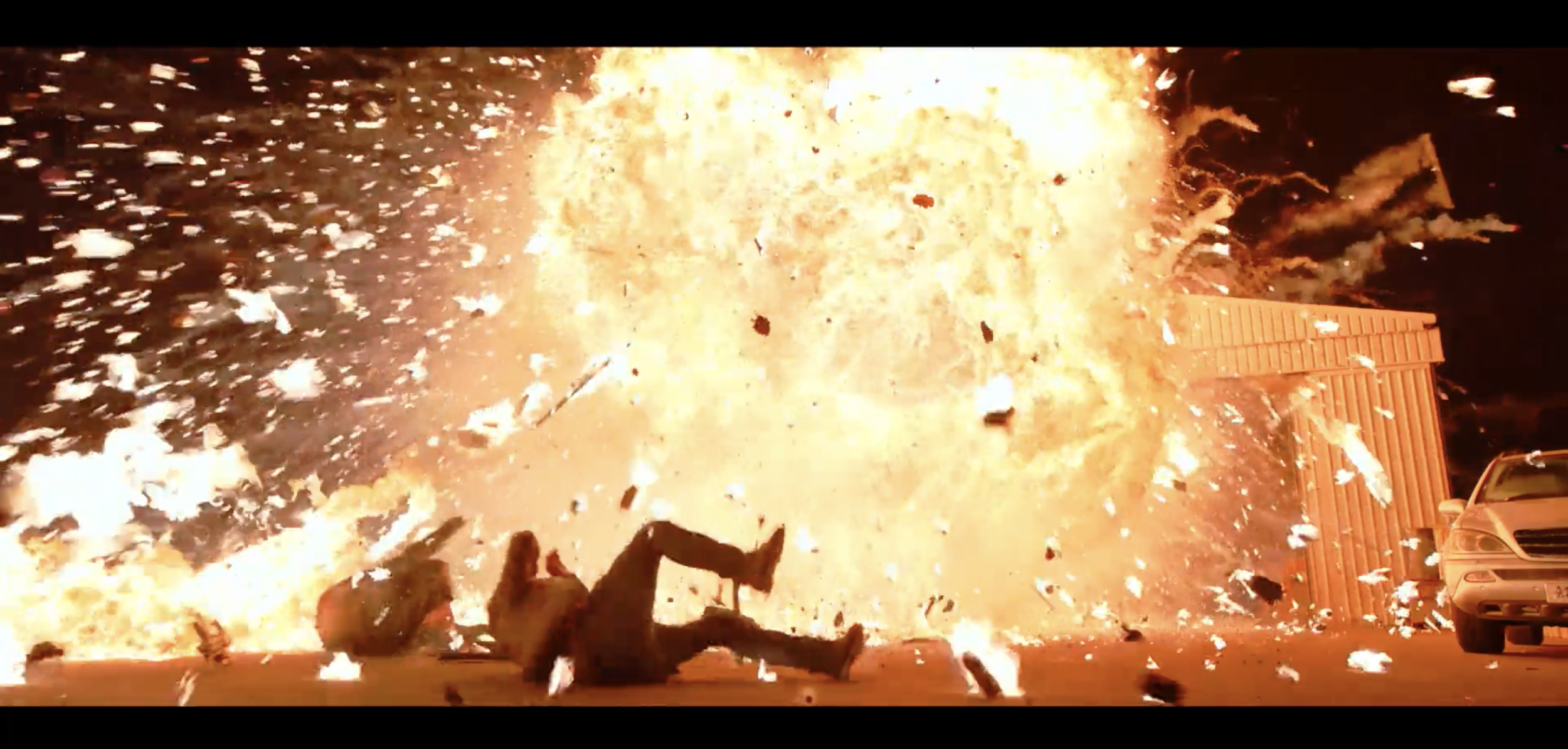 aircraft hangar set exploding