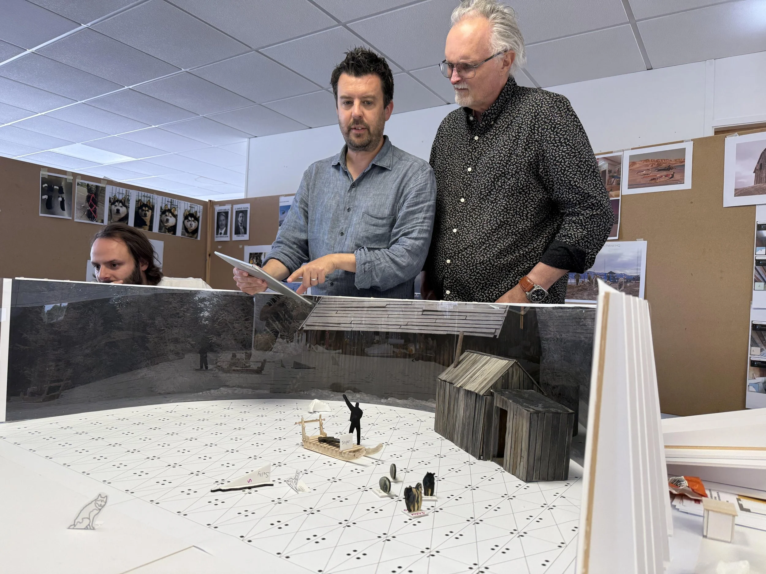models of the LED Volume screen and foreground Arctic trappers hut