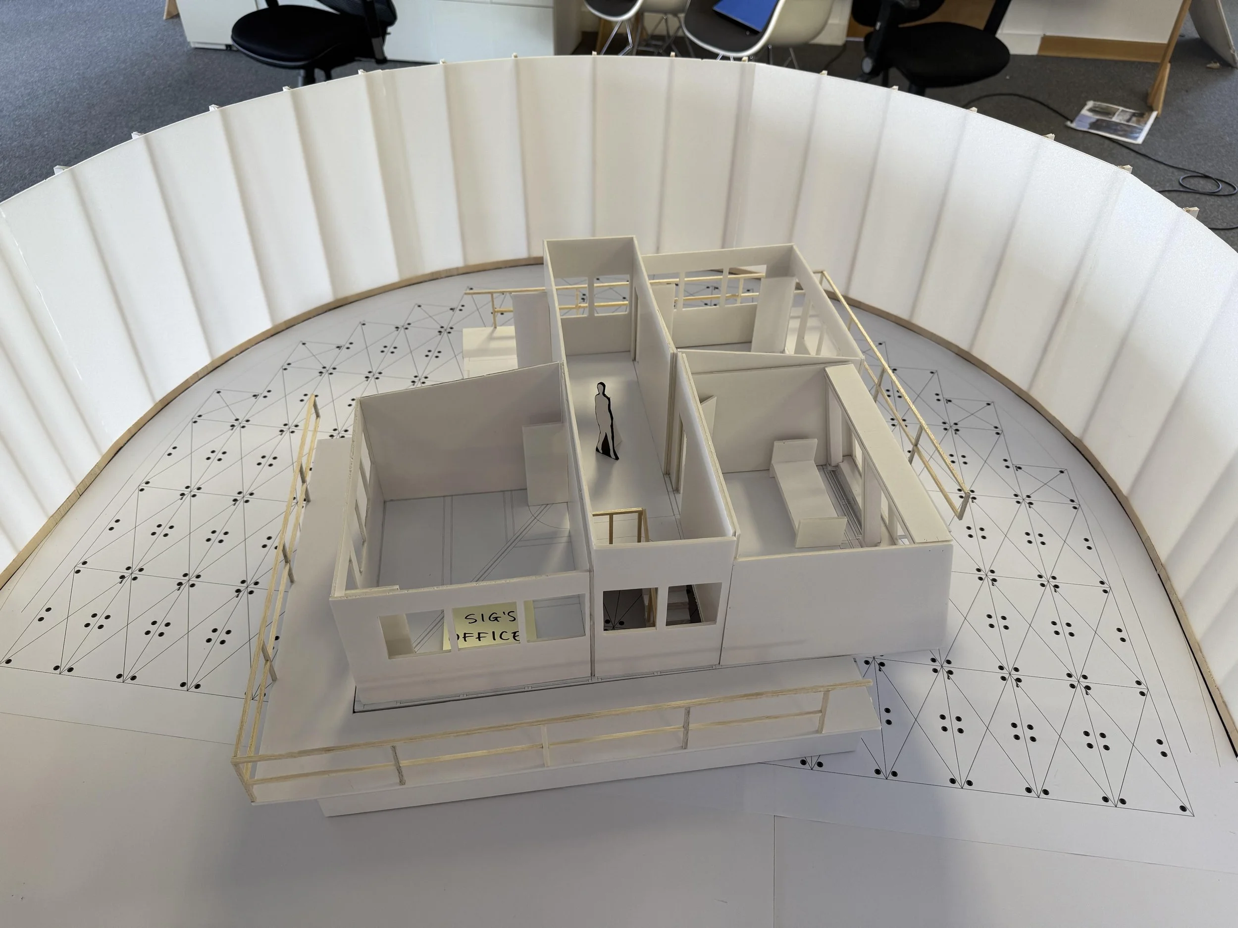 Scaled model of an office set on LED Volme stage