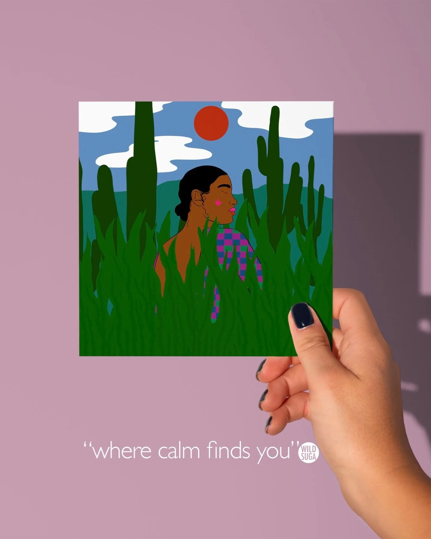 She walks into the green to remember her breath.
To reconnect.
To return to the part of herself that knows peace.

I designed this greeting with the intention
of offering a visual sigh of relief
every time you pass it on your wall or send it to someo