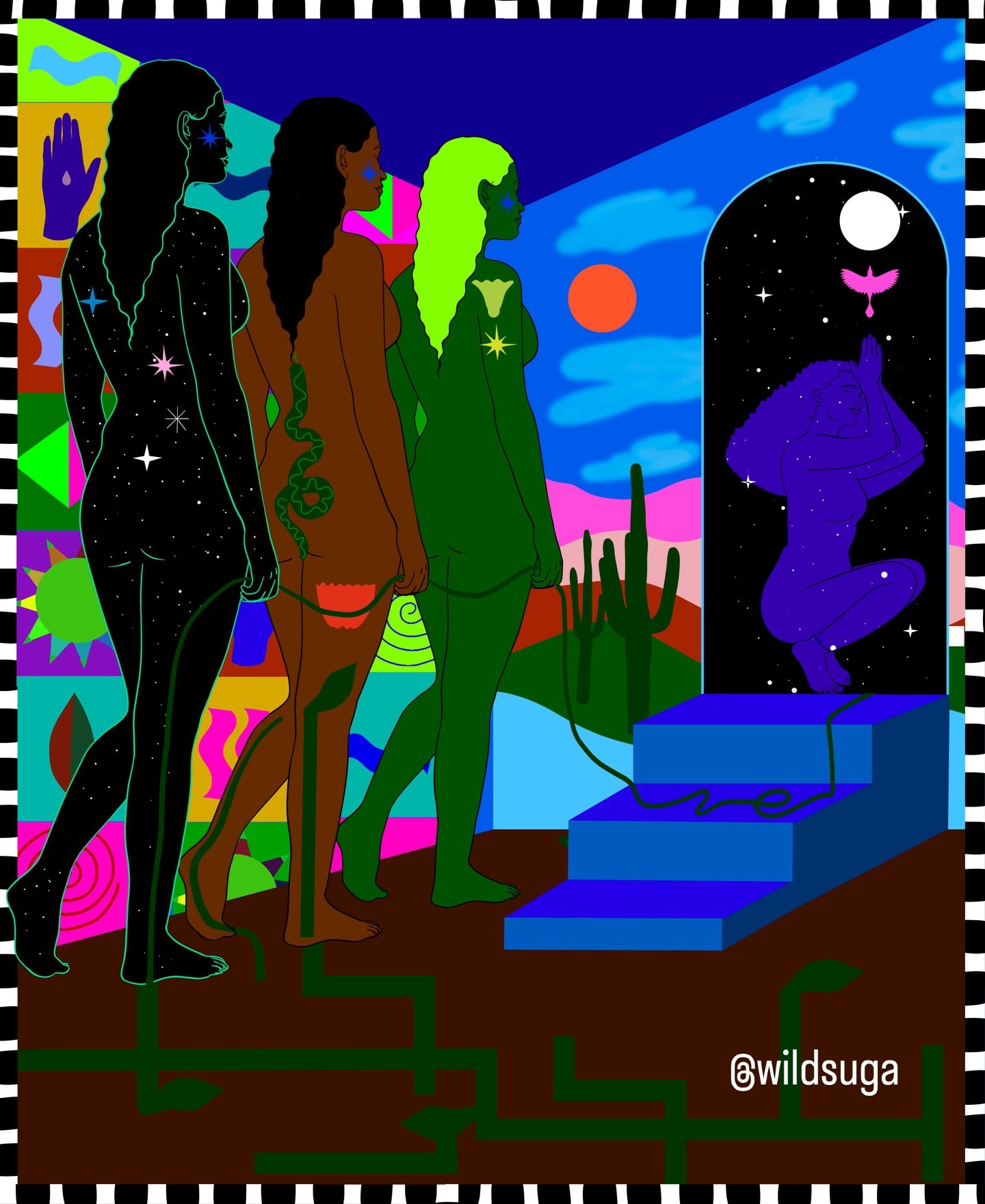 Before knowing 2025 aligned with the Snake in the Chinese zodiac, I created this piece as a meditation on shedding from cosmic-celestial body to earthly body to body as the land when returned to soil. Each layer of being connected by a string, an uns