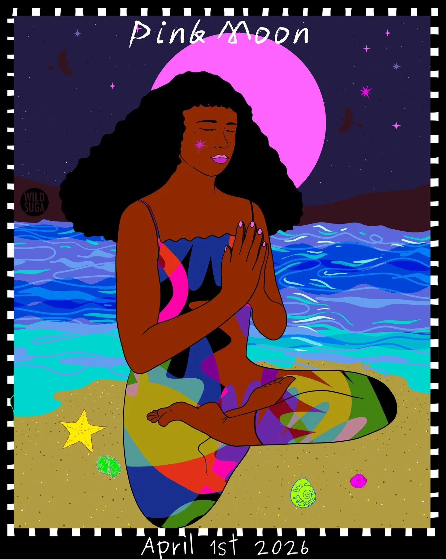 🌑 Pink Fullmoon 🌑
I created this on going series of moon illustrations this time thinking about the beauty of water meeting land and how resting in between that connection felt like it not only cleansed the heart, mind, body but pulled on the water