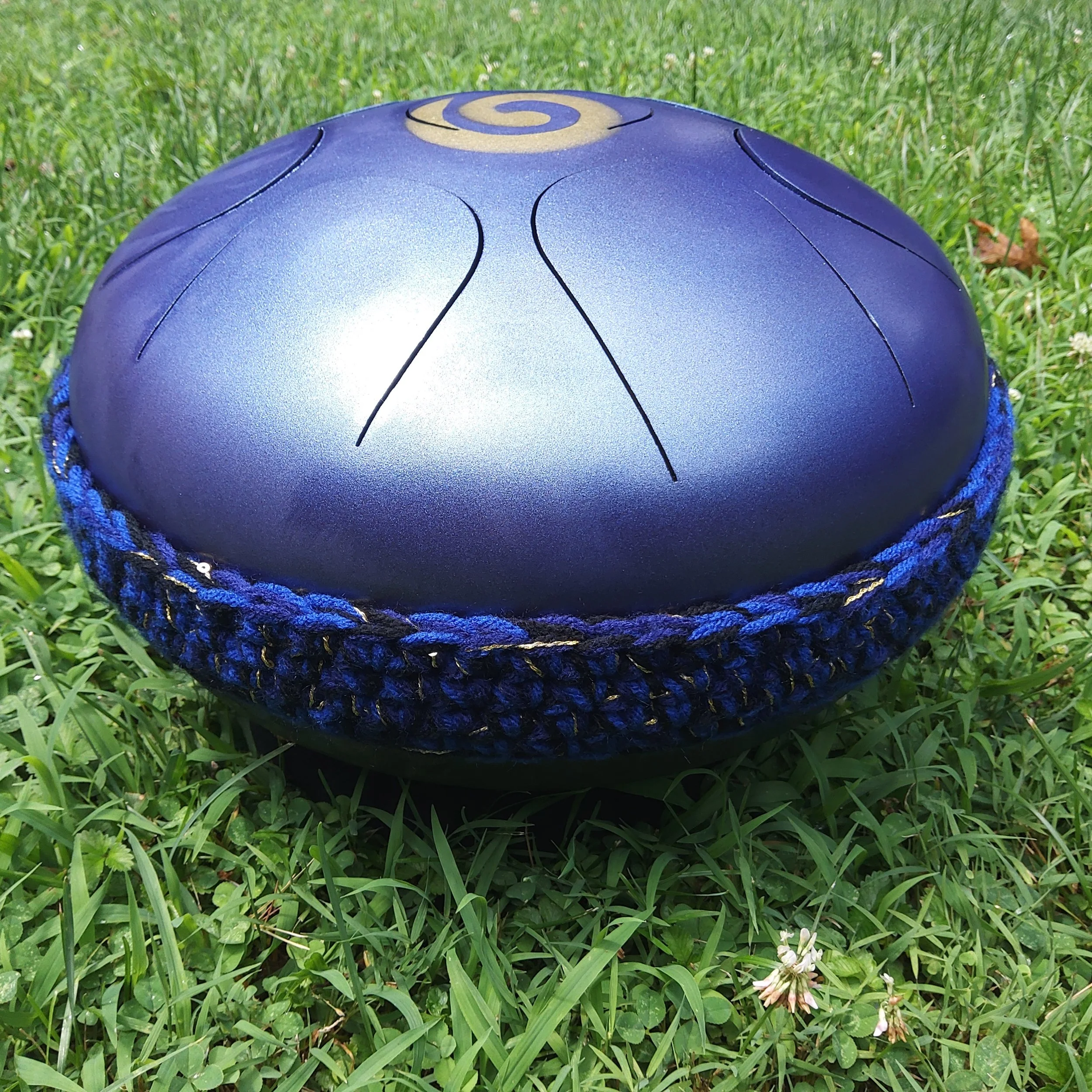 Dm Physical Healing Moyo Drum - Deep Metallic Blue with Gold Energy Swirl