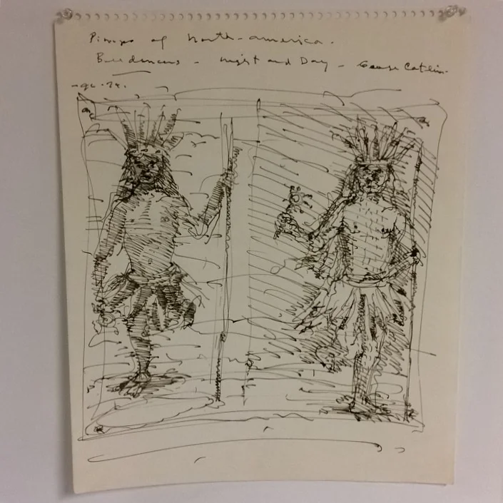  John Connell  Bull Dancers, Night and Day, George Catlin ink on paper  17 x 14  1976 