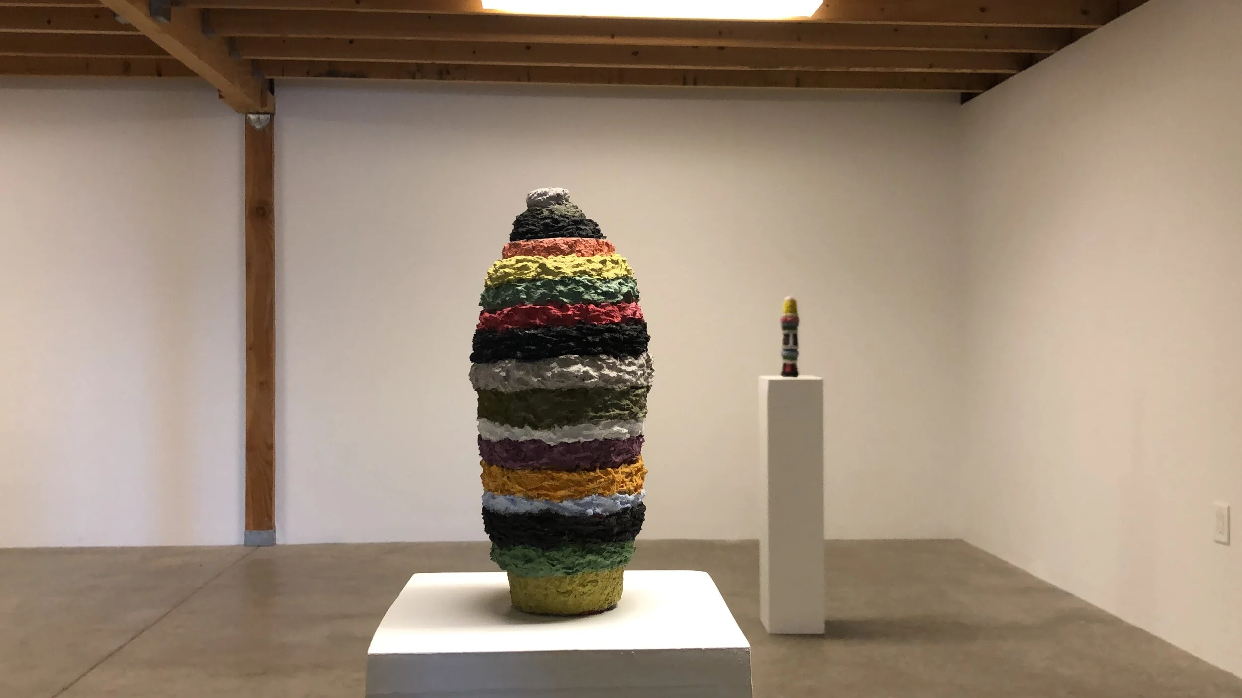 Glenn Goldberg  Tower 5  Colored papier-mâché  4 x 4 1/4 x 9 3/4 inches  2019 
