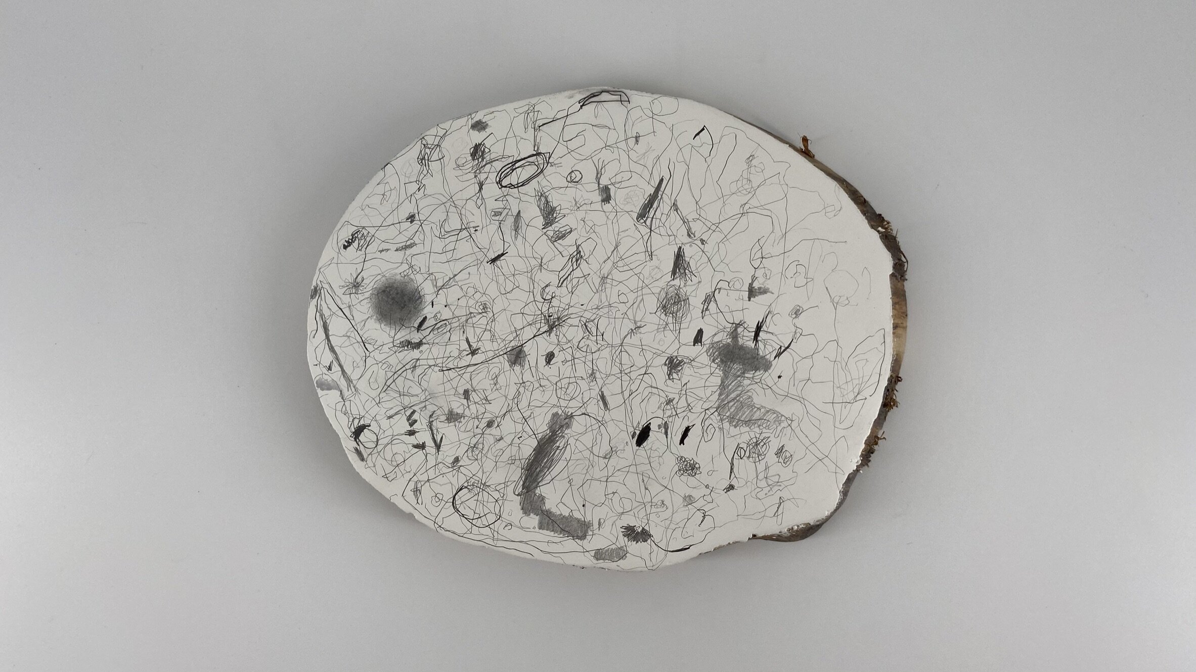  Wes Mills ”firmament” -3 2020 Approx. 6-7 inches round x 1 inch deep  Graphite painted panel 