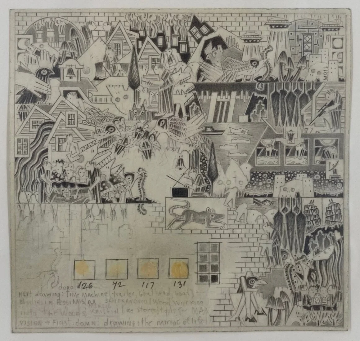  Marc Baseman   Untitled (Spain)  2014  4 x 4 inches   Graphite and pigment on paper      