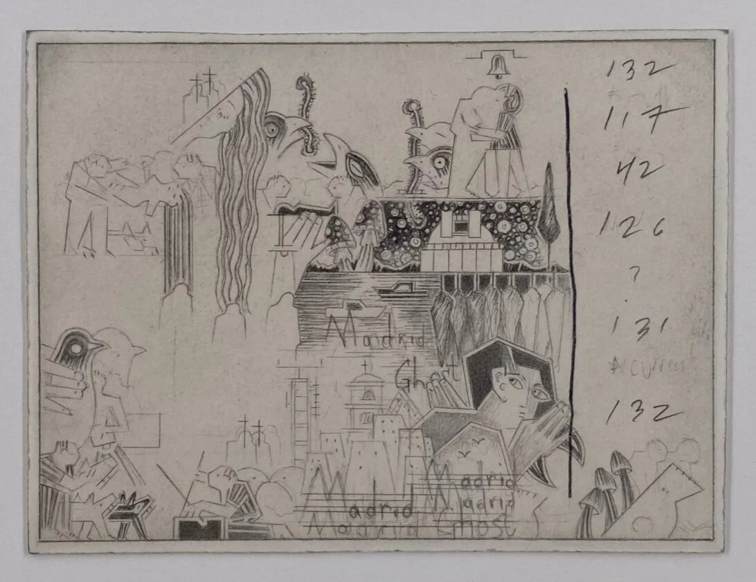  Marc Baseman  Landfall drawing (Madrid II)  2017 2 1/2 x 3 1/4 inches  Graphite, dry pigment, and ink on paper  