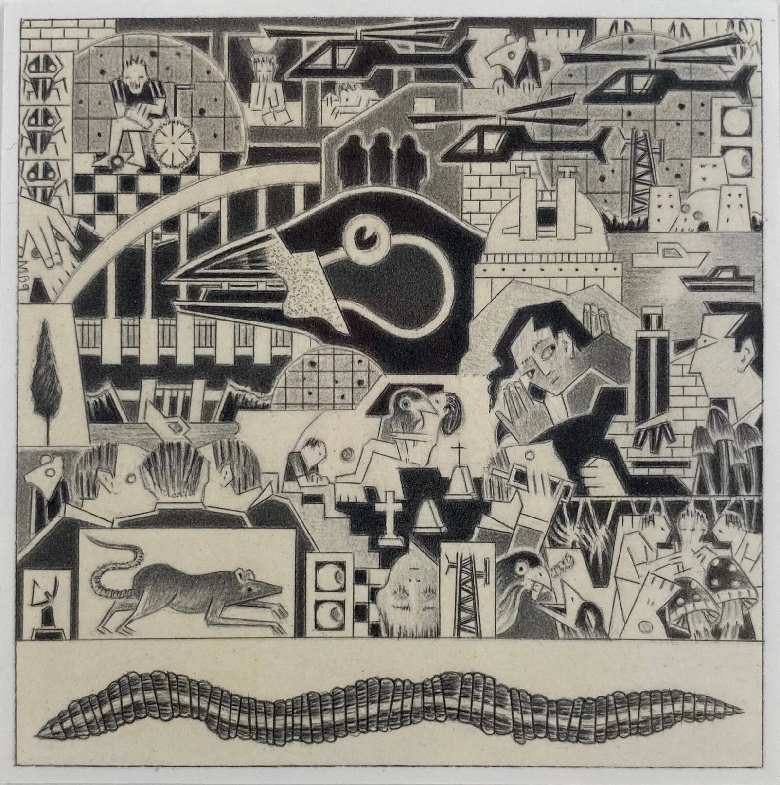  Marc Baseman  Radio Telepathy  2009  2 ¾ x 2 ¾ inches   Graphite and dry pigment on paper    