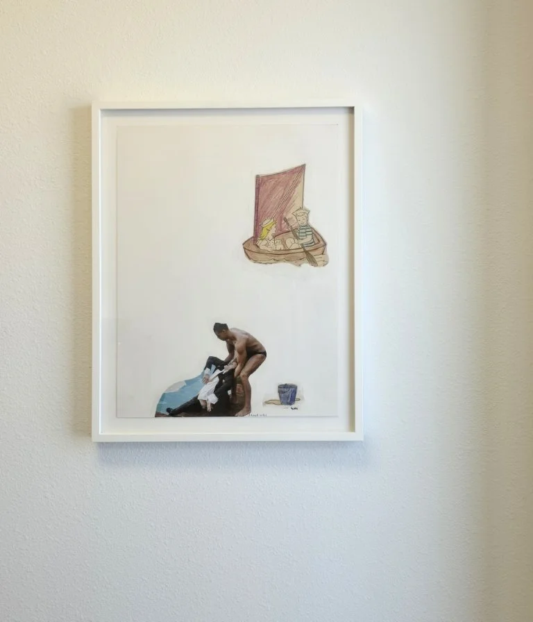 Darrell Wilks Row, Row, Row Your Boat 1990s New York 24 x 18 inches collage on paper