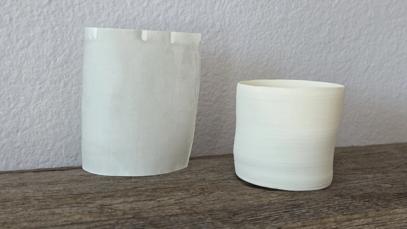 Utako Shindo Untitled 2025 2.25 x 1.5 inches 3.25 x 3.25 inches porcelain and clay, sumi ink on paper