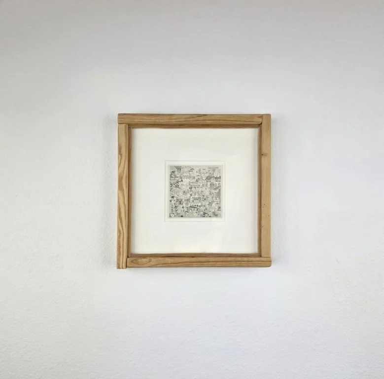  Marc Baseman Dry creek&nbsp; 2015 4 x 4 inches Graphite on paper in artist’s frame    