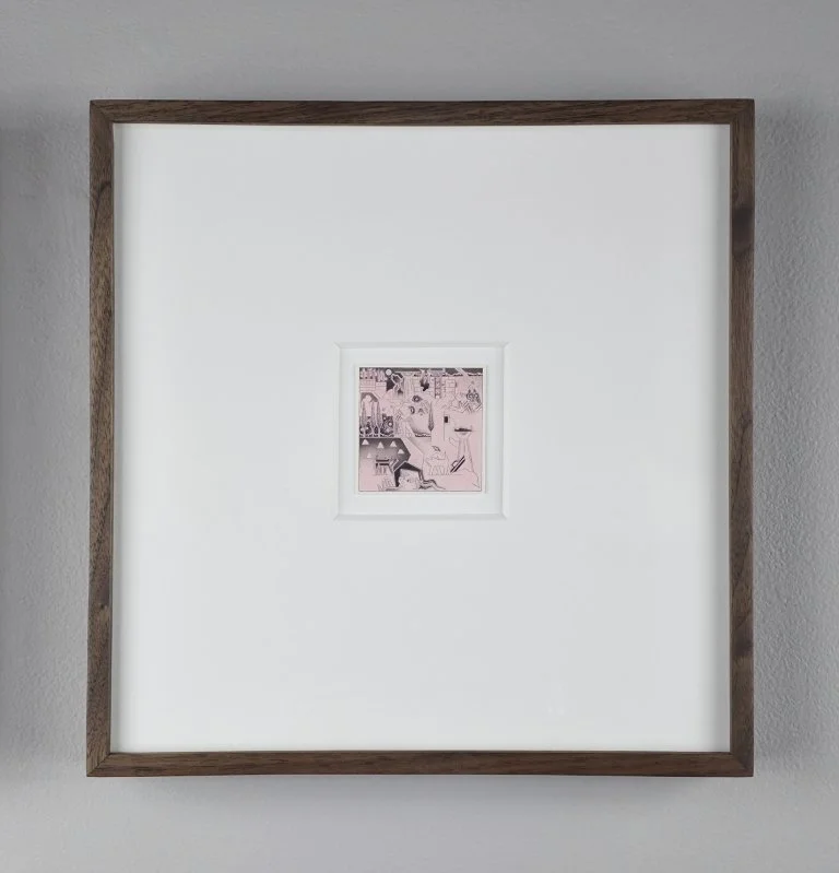  Marc Baseman&nbsp; harbor 2025 2 x 2 inches&nbsp; Graphite and pink ground on Bristol board    