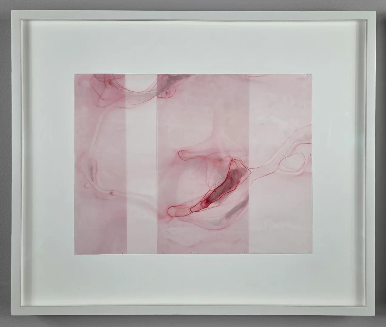  Dara Mark Perylene #1 2026 16 ¼&nbsp; x 19 ½&nbsp; inches watercolor on layered translucent Yupo paper with thread  