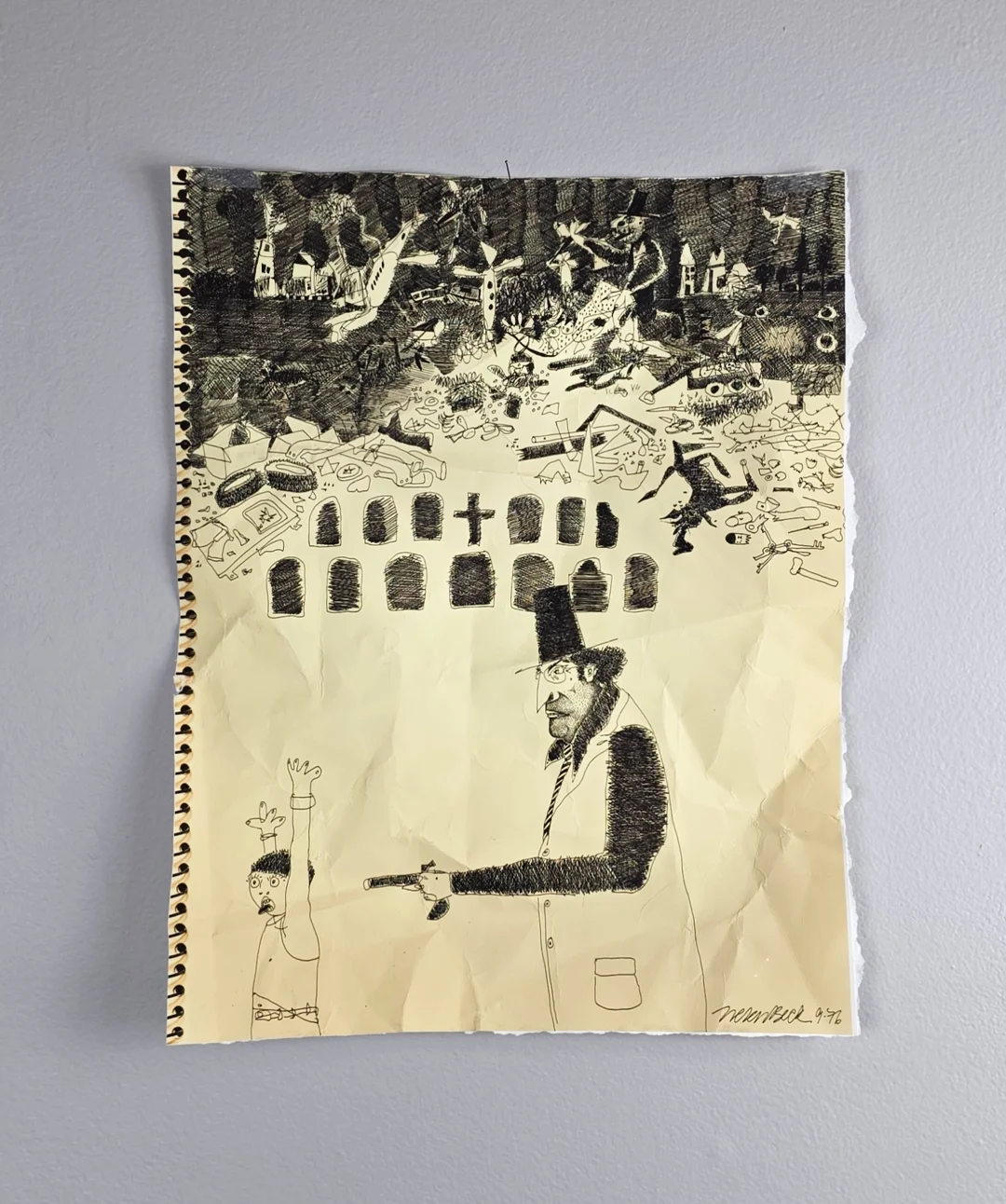  From the Annals of Insanity: ’Twas Ever Thus 2026 11 x 14 inches altered digital print of 1976 pen &amp; ink drawing titled Bogeyman, revised and retitled 2026 