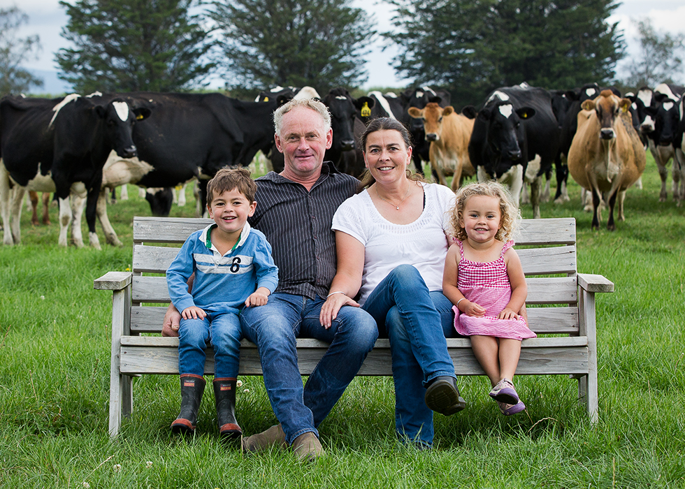 Tony with Lee, Tara and Poppy at home on the farm.