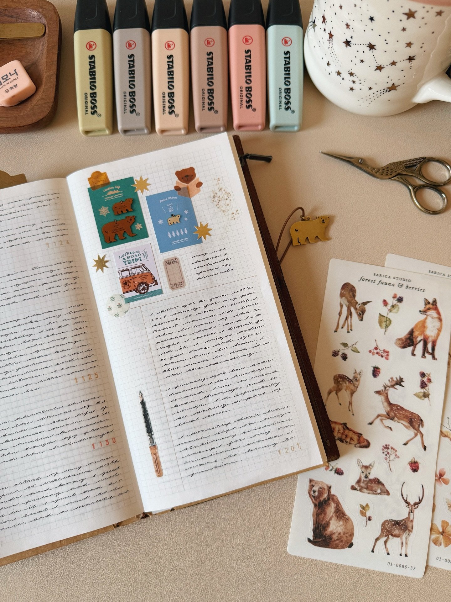 I adore bears so I was thrilled to see that @travelers_company brought back the brass &amp; leather bears for the holiday season 🧸 It&rsquo;s like jewelry for my journals! Of course I had to make a little collage and write about my stationery haul ?