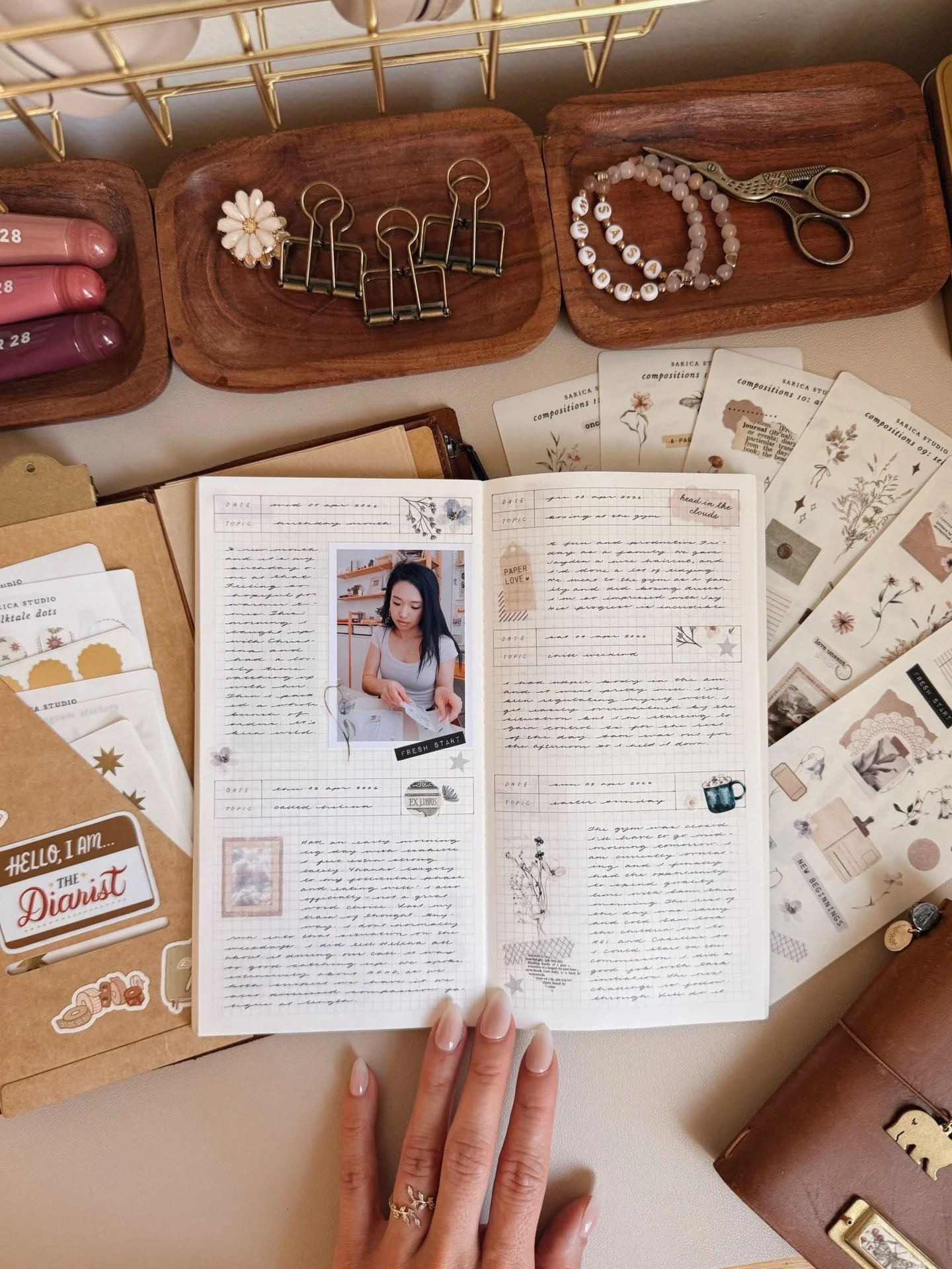 A few journal entries from last week 🦋 April is my birthday month and feels the most like spring to me. I&rsquo;ve been enjoying the pale blues from my renewal compositions sticker sheet lately!

📔 grid notebook &amp; stickers from saricastudio.com