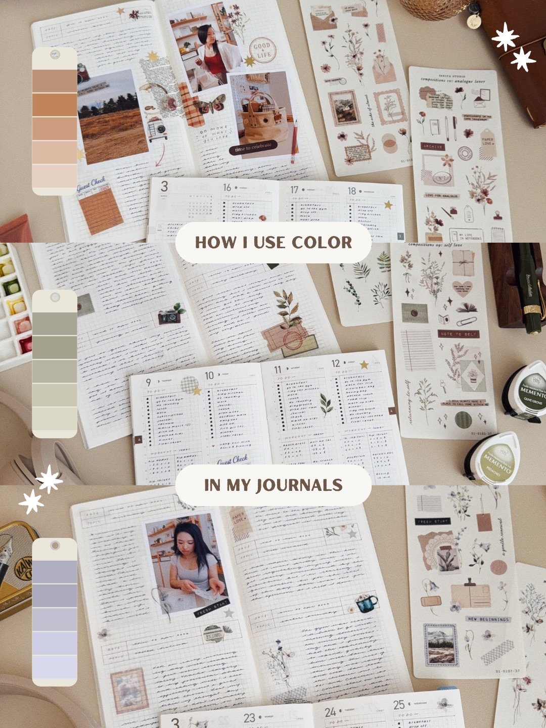 I love my neutral tans, browns, beiges, and khakis, but I might get wild with some muted hues and even some pastels 🤯

🎨 What colors do you enjoy using in your journals?