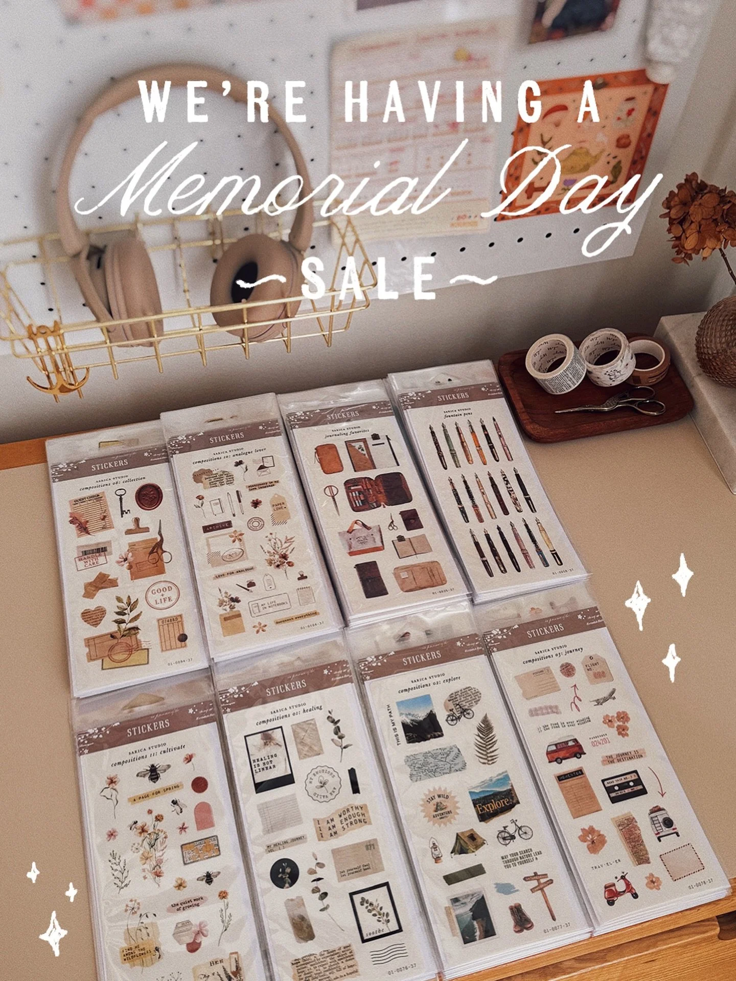Memorial Day Sale is here early! Stock up on stickers, Tomoe River Paper notebooks, and the journaling goodies you&rsquo;ve had sitting in your cart 🫶🏼 Whether you&rsquo;re documenting quiet mornings, summer adventures, or just trying to make every