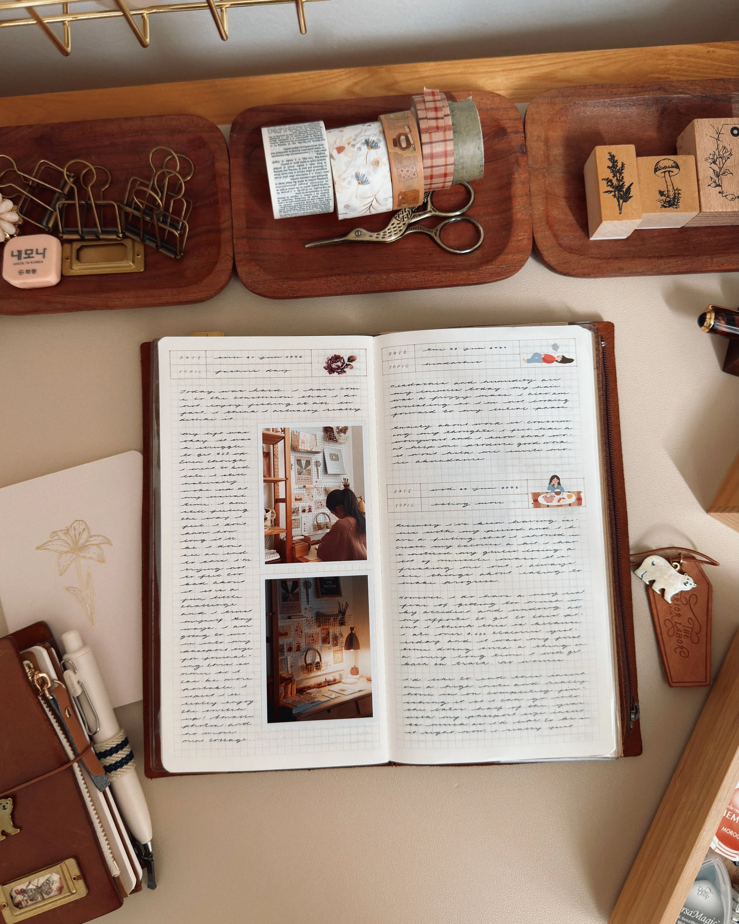I&rsquo;ll be finished with this journal by the end of June! I&rsquo;m switching to a passport size for the summer for more portability 🙂&zwj;↕️ You&rsquo;ll find me poolside with my journal or bringing it to the beach 🏝️ Do you have any summer pla