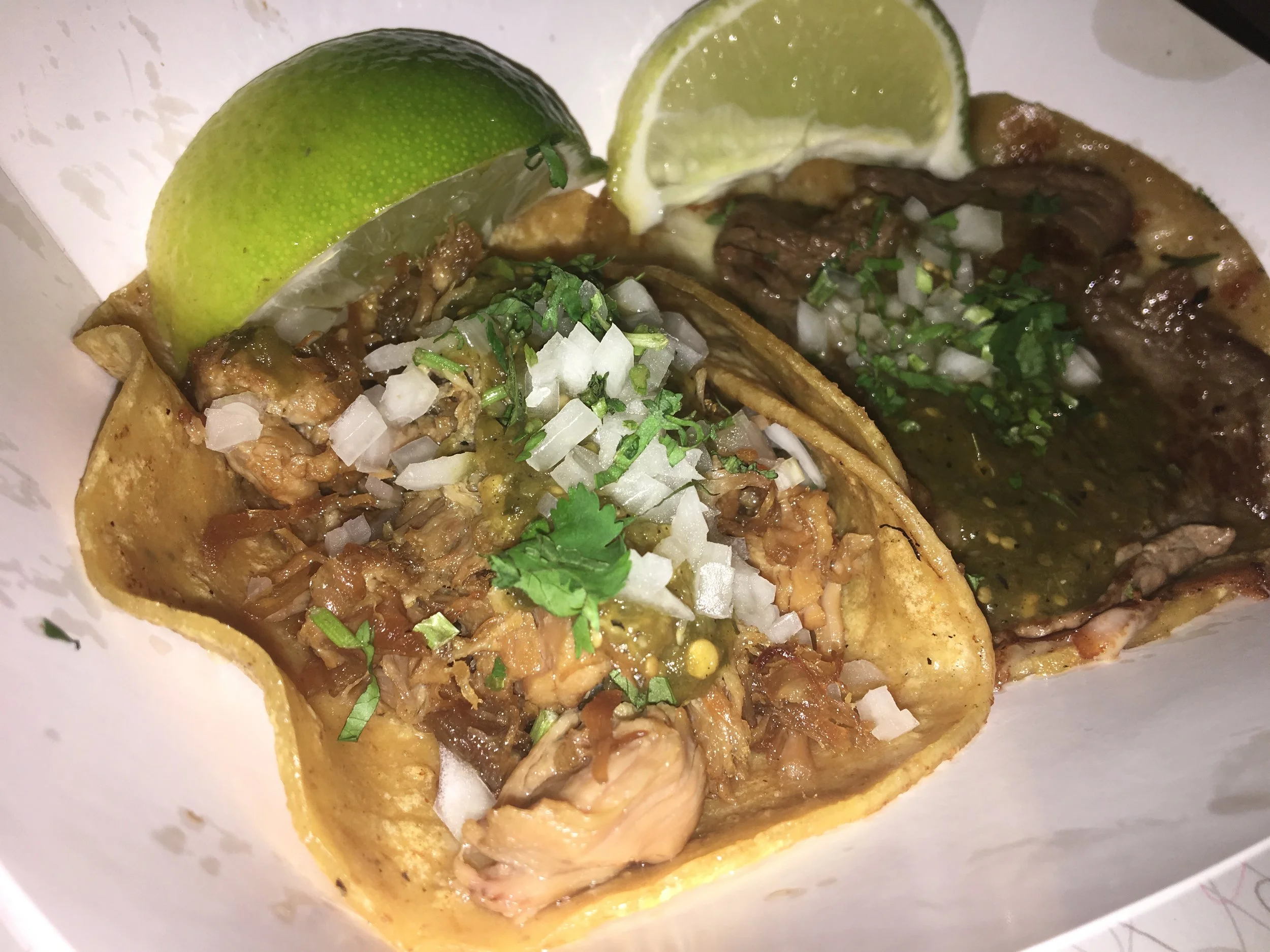 What: Elote Callejero (Mexican Corn on the Cob) &amp; Carnitas and Bistec con Queso Tacos