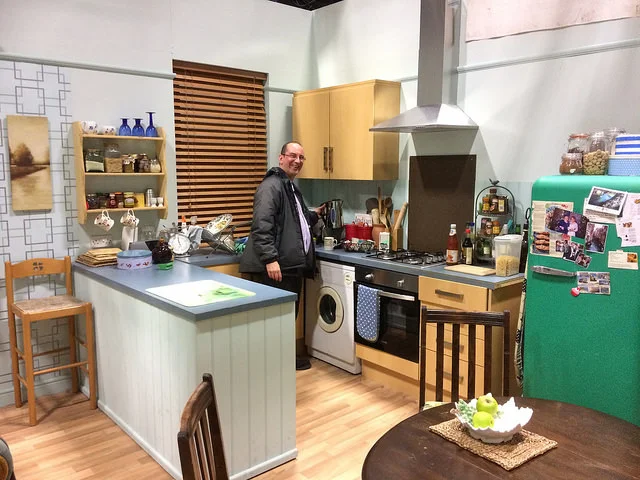 Andy Howells visiting an interior set on Pobol Y Cwm