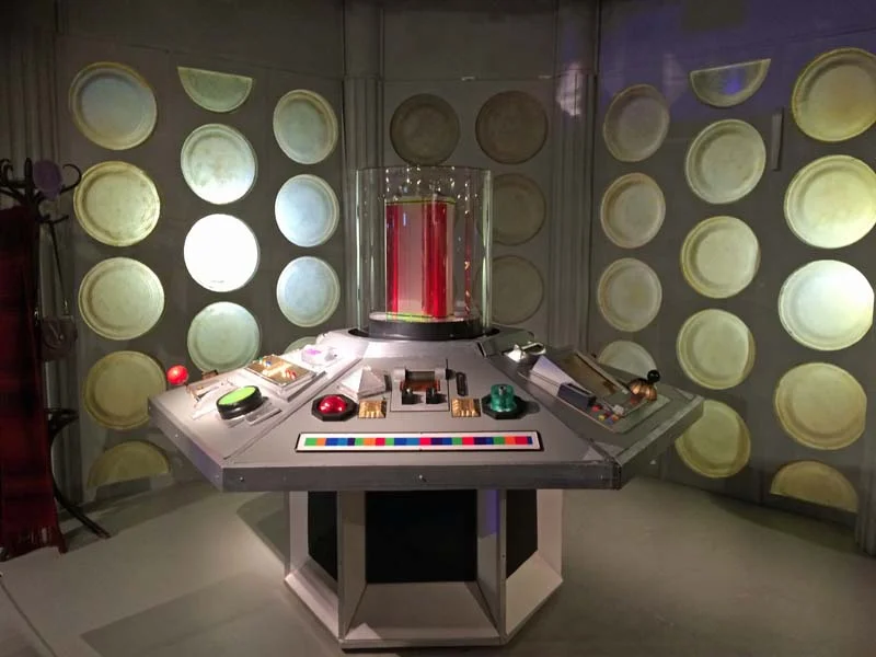 A replica of Tom Baker's Doctor Who era TARDIS control room at the Doctor Who Experience
