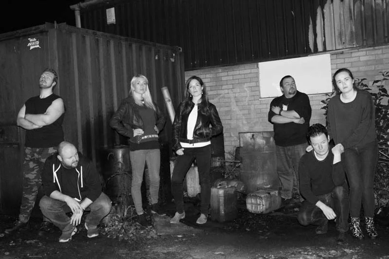 The cast of Dramatic Moose Productions' Abandoned, (Left to Right) Christopher Maxwell, Teddy Smith, Lisa Grace, Sarah Bennington, Terrance Edwards, Ben Wilson and Isabelle Burman