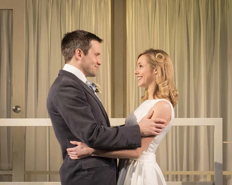 Jack Ashton and Hannah Tointon in Strangers On a Train. which ends its UK tour at cardiff's New Theatre. Photo: Helen Maybanks